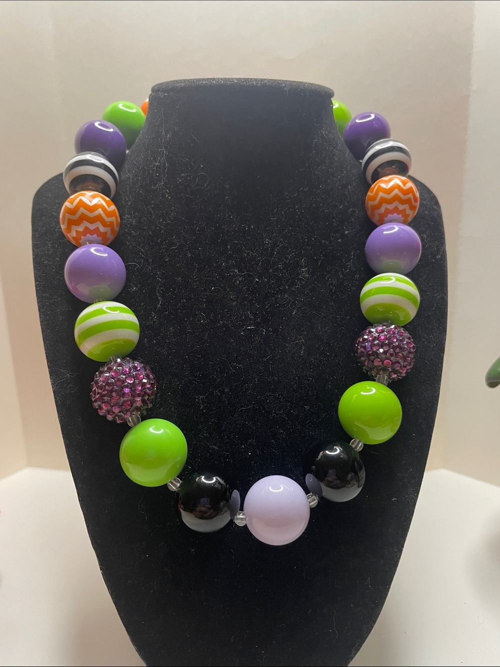 Bold Multi-Color Chunky Bead Necklace — Purple, Green, Orange, Black